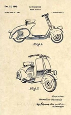Vespa 125 Official US Patent Art Print-Vintage Antique 1949 Scooter Original 310