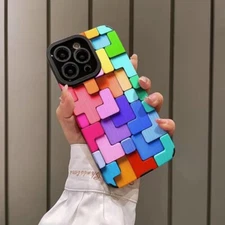 Colorful Building Blocks Phone Case for iPhone 12 13 14 15 16 Shockproof Shell