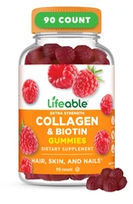 Lifeable Collagen & Biotin Gummies - Raspberry Flavor Gummy - 90 Count