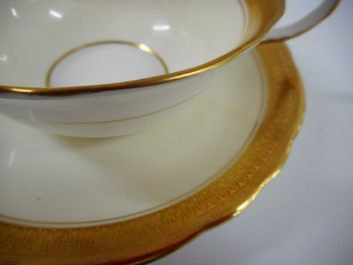 AYNSLEY SANDRINGHAM TWIN HANDLED SOUP BOWL WITH UNDER PLATE - Bild 2 von 8
