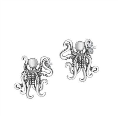 Oktopus Ohrstecker echt Sterling Silber 925 oxidiert 18 mm