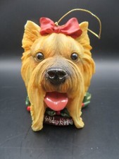 Yorkshire Terrier Resin Christmas Ornament Yorkie W/Holly Leaves "Holiday Kisses