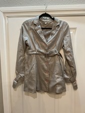 Elizabeth Gillett Nyc Silver Metallic Linen Women’s Dressy Jacket Size S Nwot