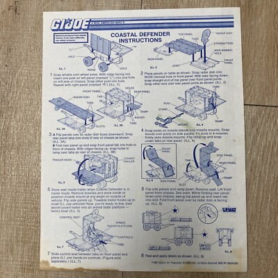 1987 Hasbro Instructions  Coastal Defender Blueprints G.I. JOE COBRA Vintage