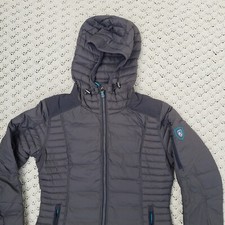 Kuhl Projekt Spyfire Womens Goose Down Puffer Full Zip Hoody Jacket Grey Medium