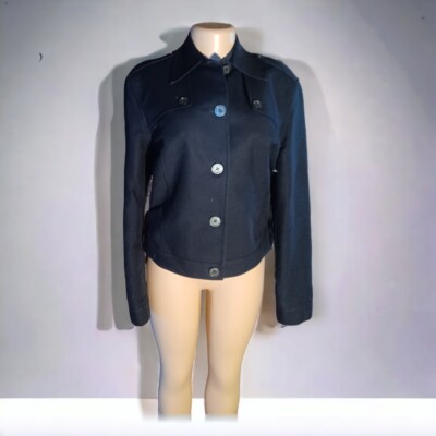 Michael Kors Navy Cropped Military Style Trench Coat L