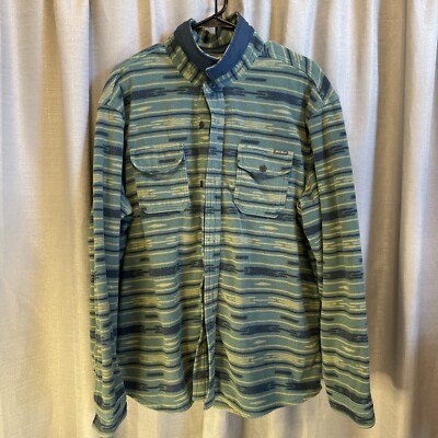 Eddie Bauer  Fleece Button Down Shirt Size XL green blue Outdoors Geometric  