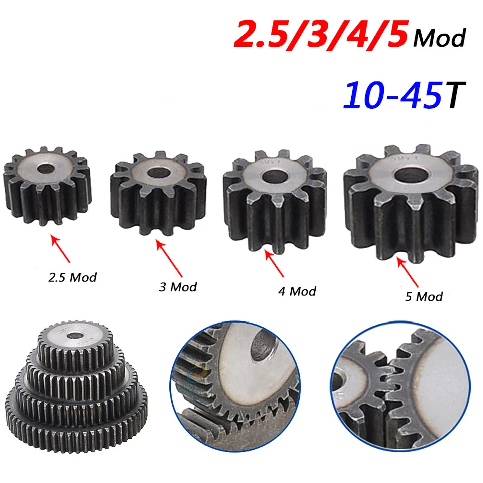 2.5/3/4/5 Mod Spur Gears 10T to 45T Flat C45 Steel Gears Motor Gears Rough Gears - Bild 1 von 4