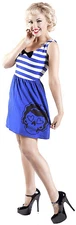 Blue & White Striped "Dead Sailor" Sugar Skull Sourpuss Dress Medium M #77587