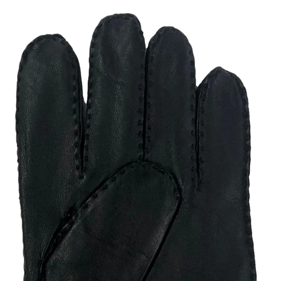 Guantes de cuero cosidos negros grandes Chaps para hombre forrados en acrílico Foto 2 de 3