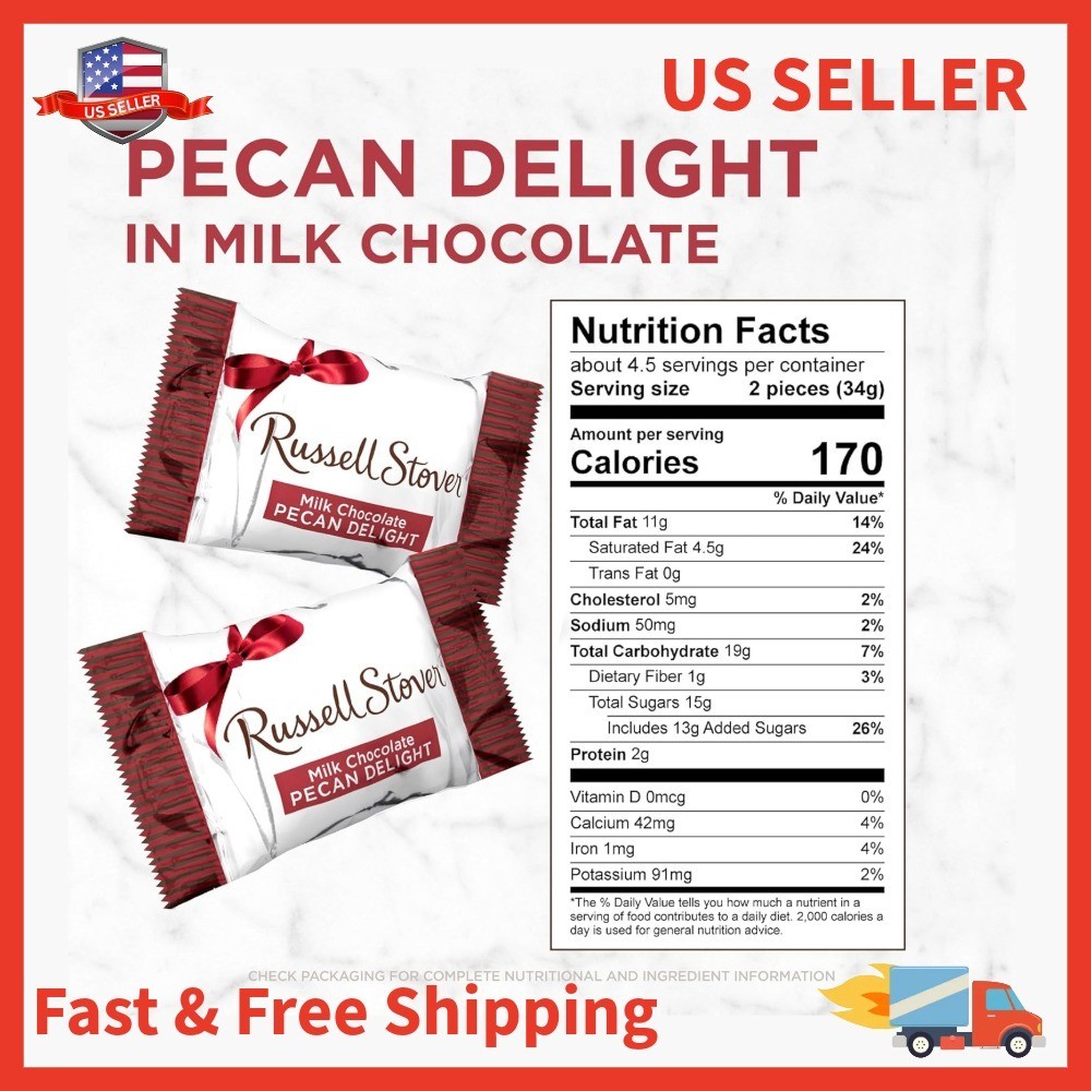 Russell Stover Pecan Caramel Milk Chocolate Candy, 5.4oz Single Pack