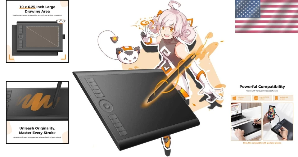 M10K 10x6" Drawing Tablet, Battery-Free Stylus, 8192 Levels - Image 2 of 4