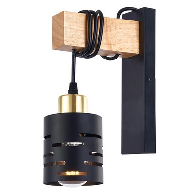 Wandleuchte E27 LED Schwarz Gold Holz Wandlampe Vintage Retro Design MasterLED