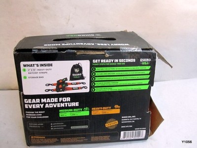 Rhino USA 2 X 10  (x2) Retractable Ratchet Straps & Heavy-Duty Storage Bag Set