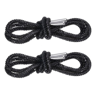 2pcs Rhinestone Shoe Laces 47'' Length for Sweatpants Shorts Sneakers Black