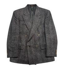 vtg Evan Picone 40S Herringbone Tweed Double Breasted Blazer Jacket Sport Coat