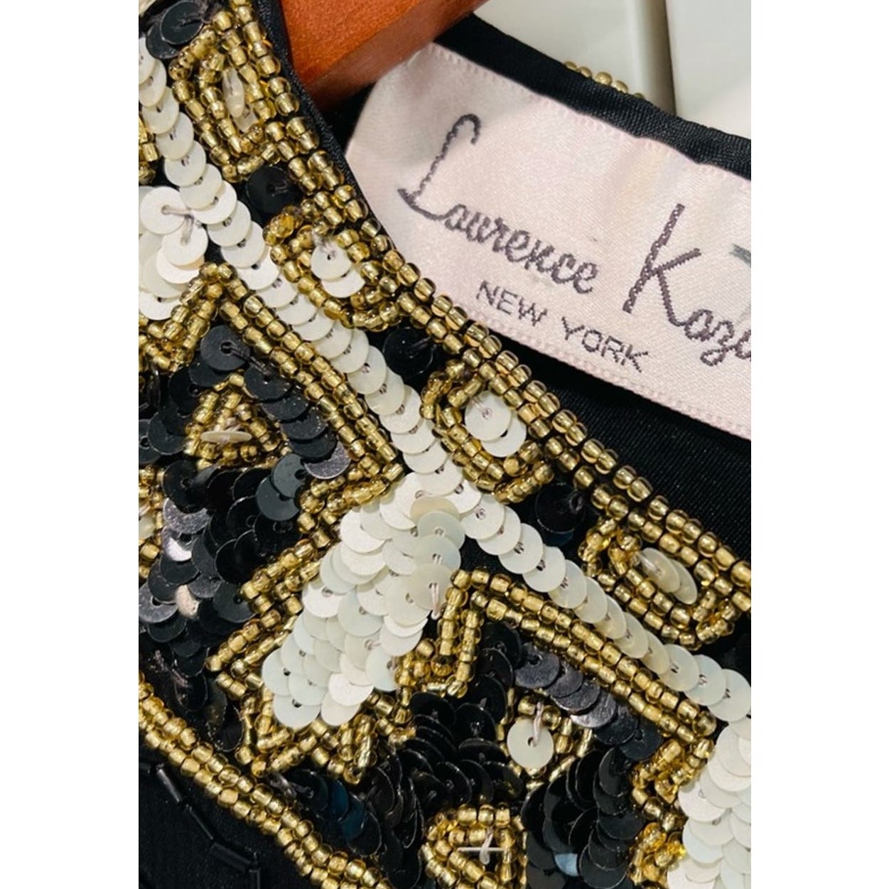 Vintage 80s Lawrence Kazar Silk Beaded Formal Dress Black Tie Embellished
