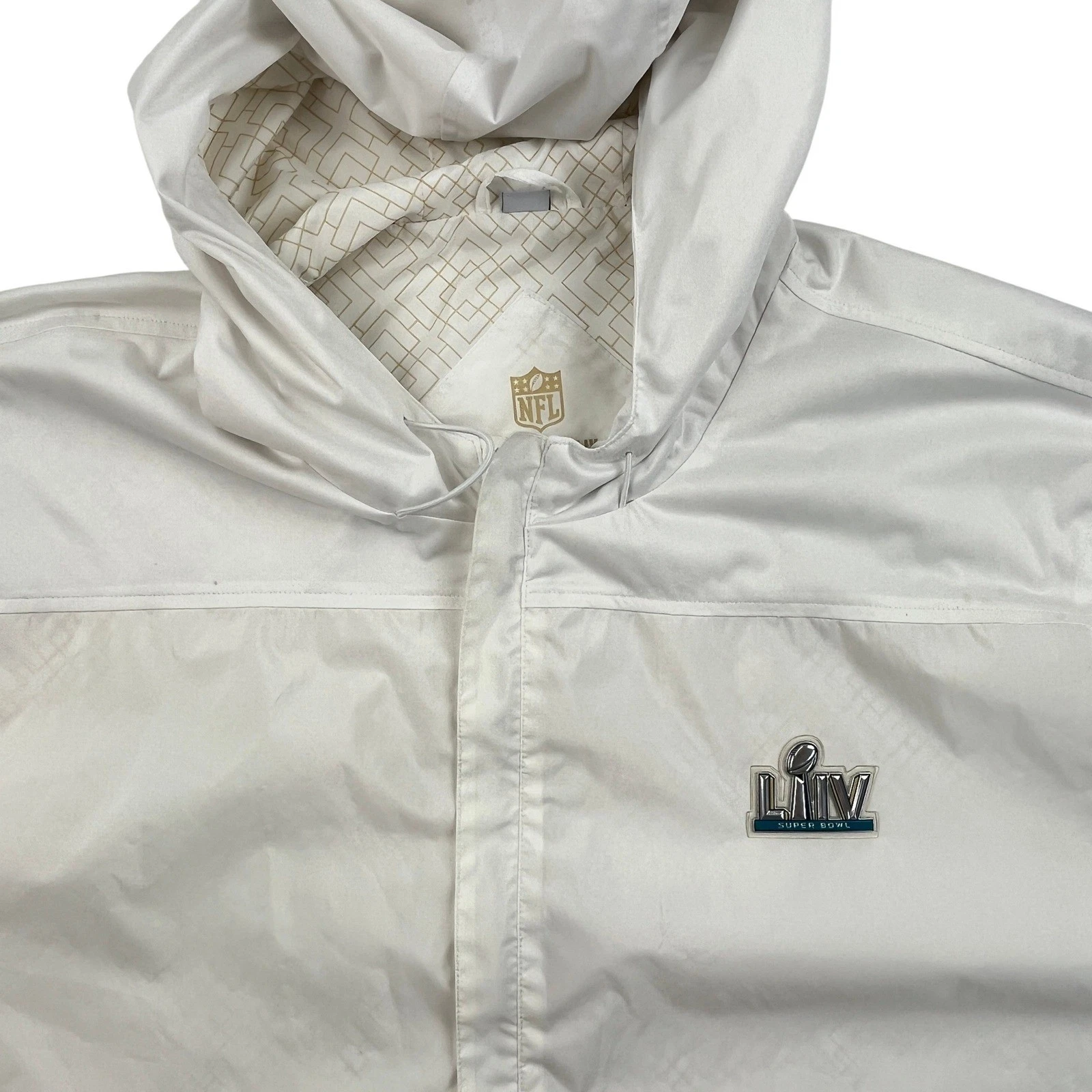 NFL Super Bowl LIV Miami Mens 2XL White Hooded Windbreaker Jacket Lightweight