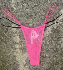 VS Pink Strappy O Ring mesh thong Panty BRAND NEW SIZE Medium Hot Pink