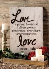 Wooden Christian farmhouse style love wall decor 