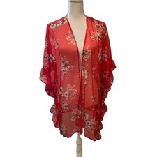 NWT 42 Women's Kimono Coverup Sheer Chiffon Floral Loose Cardigan Tops Large
