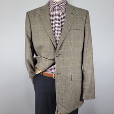 Banana Republic Men's Sport Coat Blazer Two Button Flannel Brown Plaid Wool 44L