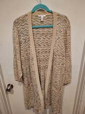 Isaac Mizrahi Live Neutral Multicolor Scallop Knit Longline Cardigan Sweater 2X