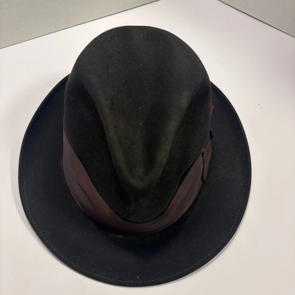 Rare! Vintage Barlesoni Black Fur Felt Feather Fedora Hat 7 56 with Box Velour 7 Size Vintage Hats for Men for sale | eBay main image 4