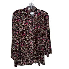 Chico s Travelers Size 1 Black Pink Abstract Open Front Cardigan Jacket