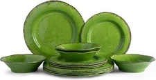 LEHAHA Melamine Dinnerware Set, 12-Piece Dishes Lightweight and Green 