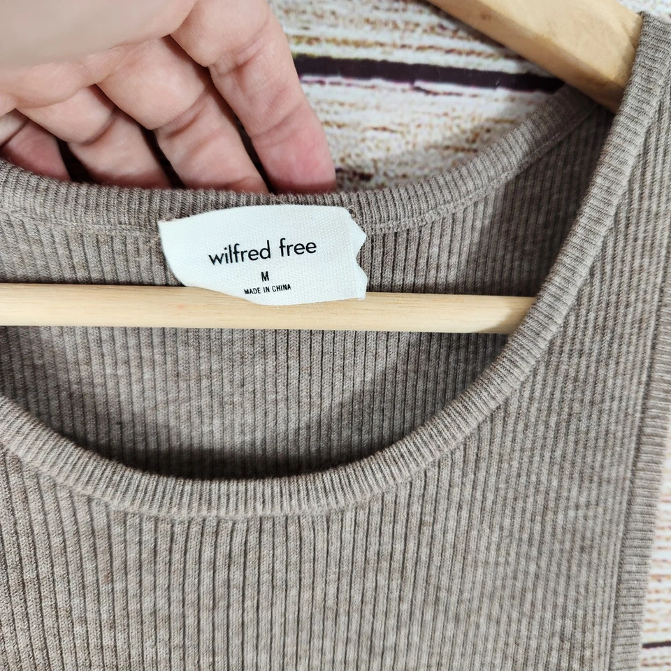 Nuevo sin etiquetas Mini Vestido Wilfred Free Aritzia Para Mujer Tejido Bodycon Recortado Medio Tostado Foto 3 de 4