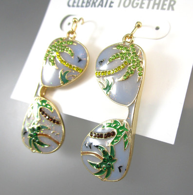 New CELEBRATE Blue Enamel Sunglasses Rhinestones Dangling Summer Earrings 146R