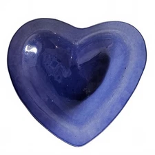 Annieglass Heart Dish Blue Bowl Plate Signed USA Vintage Designer 8" Valentine