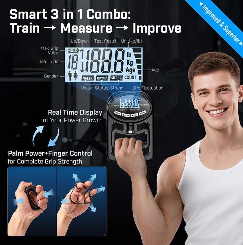 Hand Grip Strength Tester Trainer Electronic Hand Dynamometer Forearm Strengthe