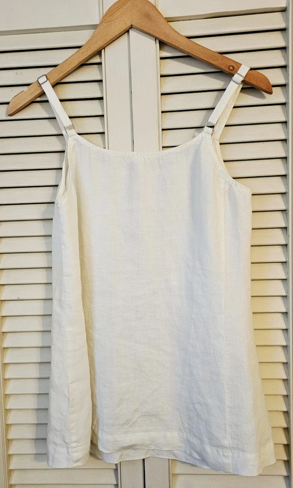 Camiseta sin mangas Eileen Fisher 100 % lino orgánico con cuentas boho crema Lagenlook S Petite  Foto 3 de 4