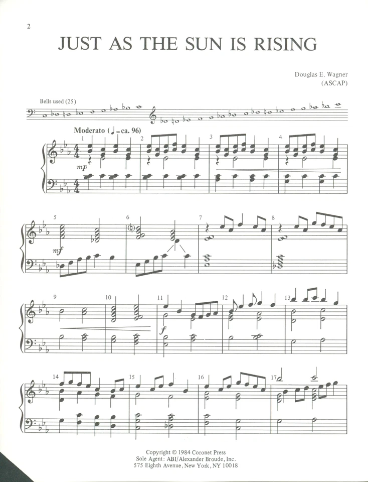 Partituras Just As The Sun Is Rising 3 octavas Handbells 1984 Wagner Foto 2 de 3