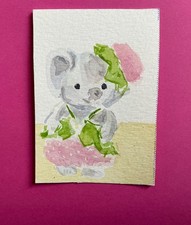   Calico critters ACEO  Very Berry Series watercolour painting 2.3 x 3.5 inch