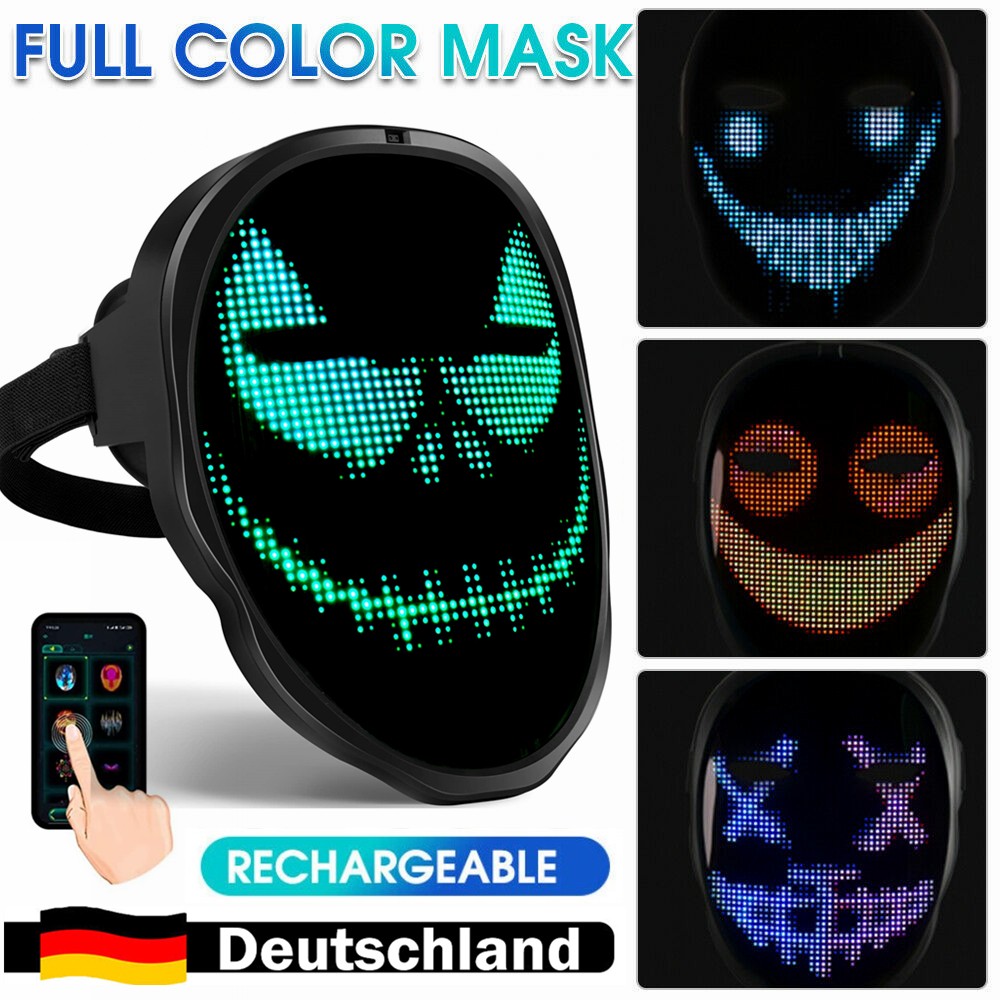 Halloween LED Maske Alle-Farben mit Emojis Steuerung mit APP Control Leuchtend