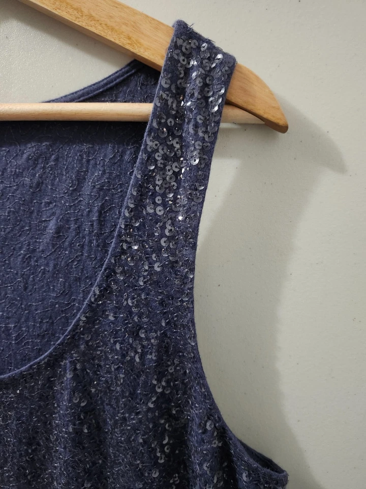 Camiseta sin mangas J Crew para mujer XL azul lentejuelas algodón modal mezcla de lino elástico Foto 4 de 4