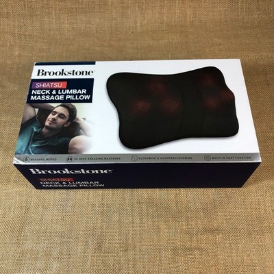 Brookstone Shiatsu Neck & Lumbar Massage Pillow 6 Massage Modes and Heat -New