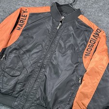 Harley-Davidson Nylon Bomber Riding Jacket Size L Vintage Y2K Orange Black