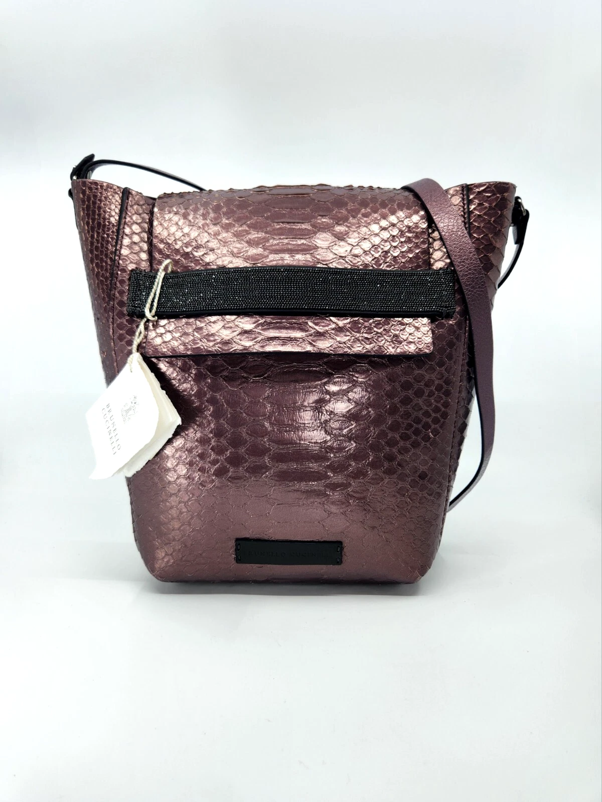 Brunello Cucinelli — Brunello Cucinelli Monili Purple Python Leather Shoulder Crossbody Flap Bag NWT