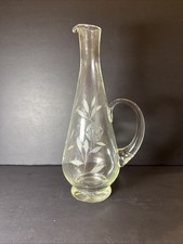Vintge Romanian Floral Etched Glass Wine Decanter 10.75” Beautiful
