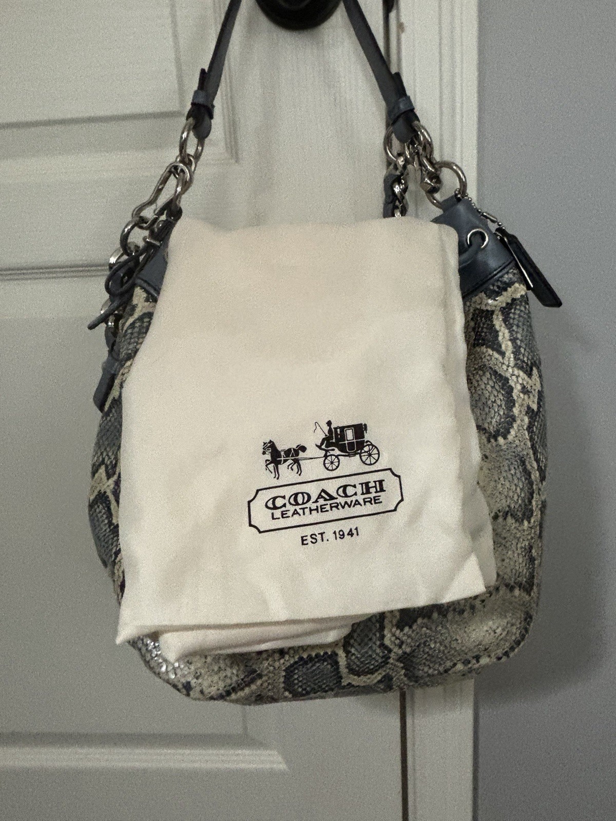 Coach Madison blue embossed python Marielle draws… - image 1