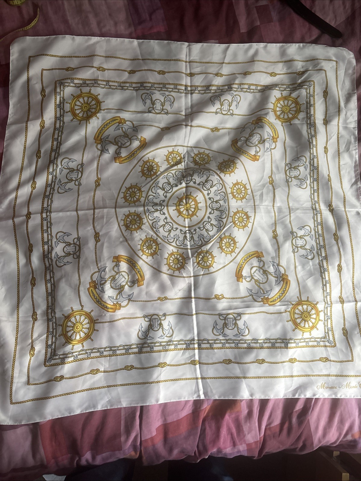 Large Square White Nautical Theme Scarf From Mont… - image 1