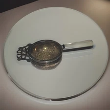 Vintage 6" Silver Plated Tea Strainer W/ Mother Of Pearl Handle Made In England