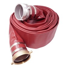 Gloxco 4" x 50' Red Heavy Duty Lay Flat PVC Discharge Hose Assembly with Alum...