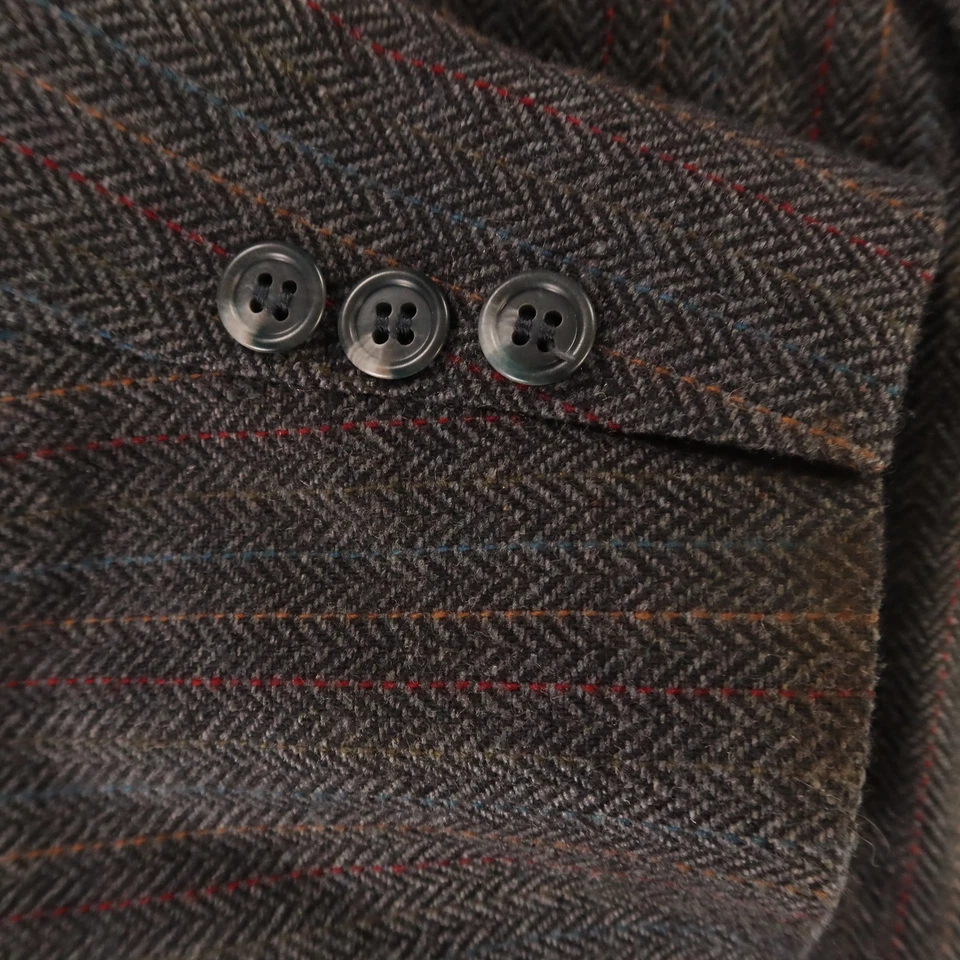 Chaqueta de Tweed de Colección M Gris Espiga Azul Amarillo Rayas Lana Blazer EE. UU. 42R Foto 4 de 4