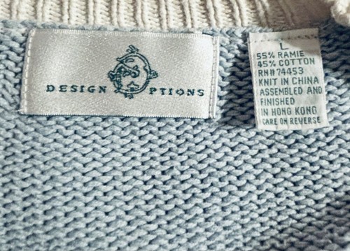 Vtg Design Options Sweater Blue Womans Beachcomber Lighthouse Ocean Cottage Sz L - Picture 11 of 11