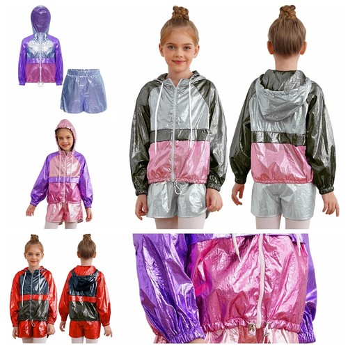 Kids Girls Sweatsuit Zipper Tracksuit Workout Jacket With Bottoms Long Sleeve - Picture 2 of 37